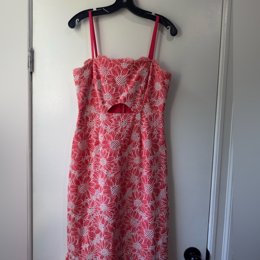 Milly Breanna Tournesol Eyelet Pink Ruffled Tiered Maxi Dress - Picture 4 of 11